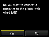 Bildschirm „Drahtgebundene LAN-Verbindung“: Computer oder Smartphone usw. über drahtgebundenes LAN an den Drucker anschließen